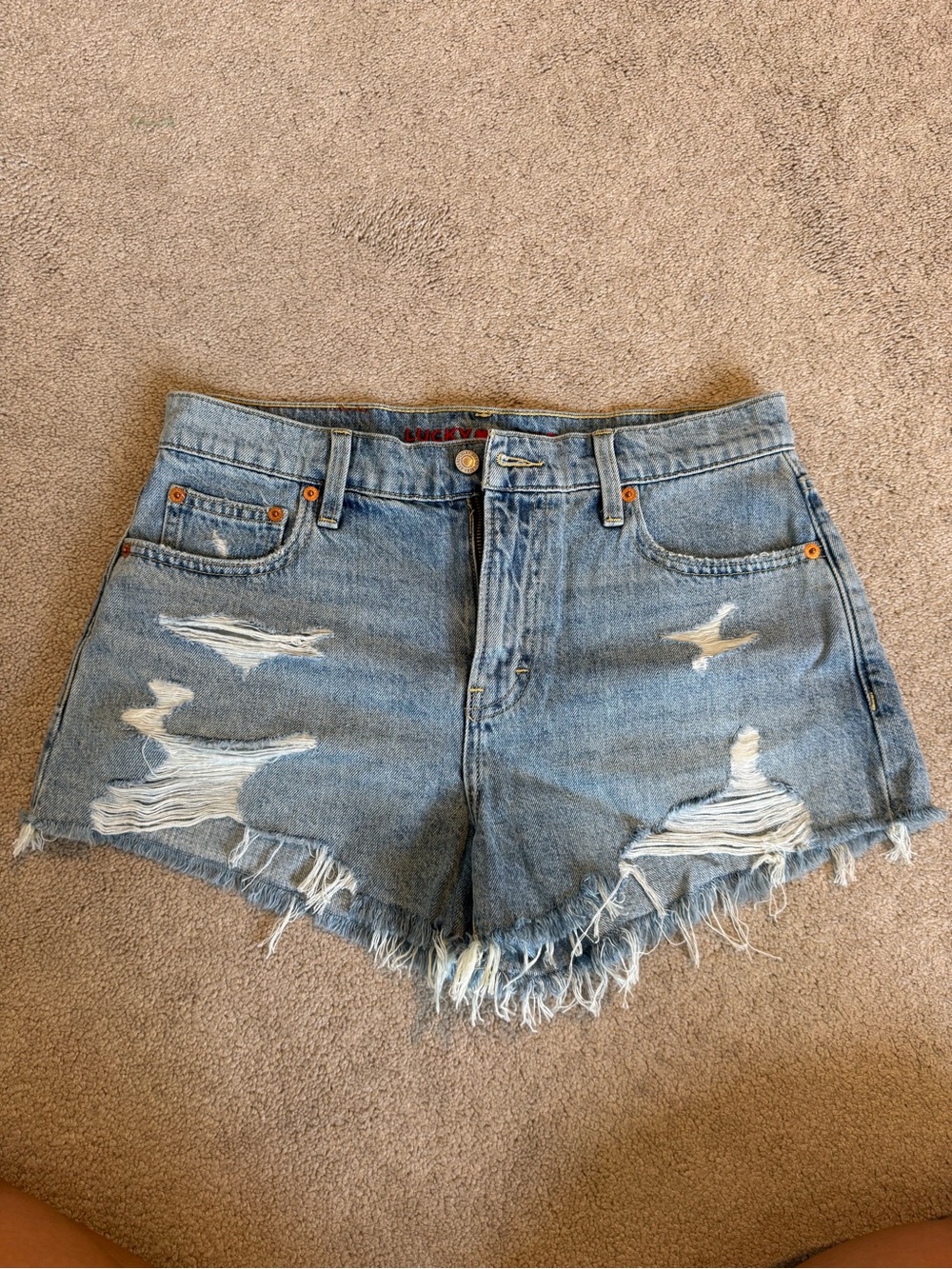 Lucky Brand Distressed High-Waist Denim Shorts - Light Blue - Mom Shorts